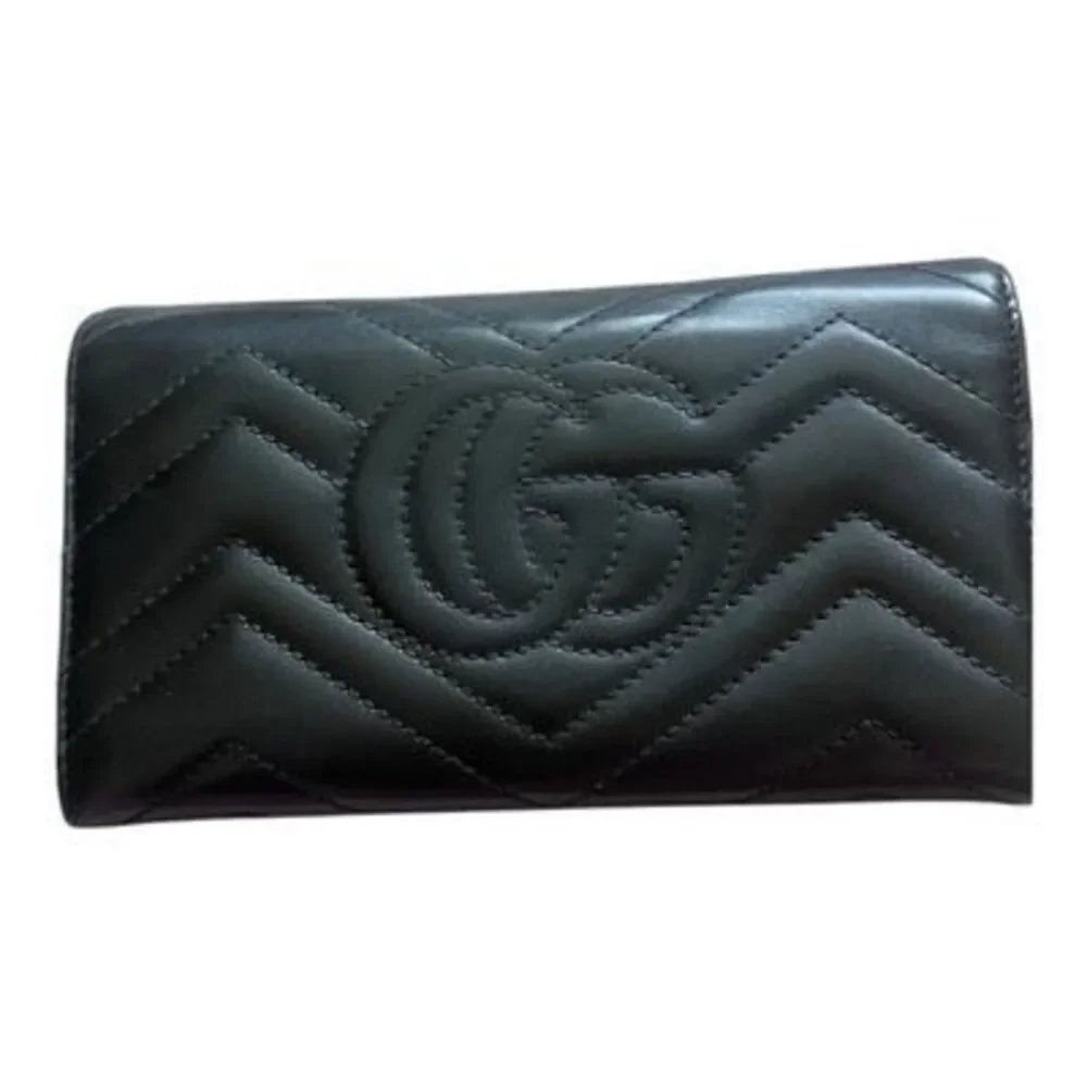 Gucci GG Marmont Matelassé Chevron Leather Flap Long Continental Wallet Black GU - Picture 2 of 5
